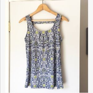 The limited white and blue print stretchy tank top